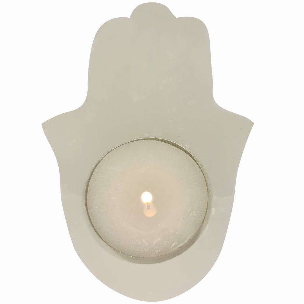 Hamsa White Selenite Tealight Candle Holder