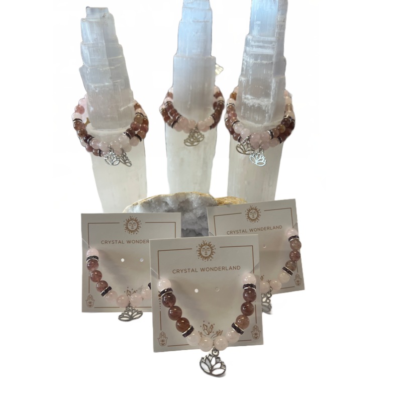 Buy Rose Quartz Strawberry Quartz Lotus Flower Charm Bracelet 8mm MyDeal