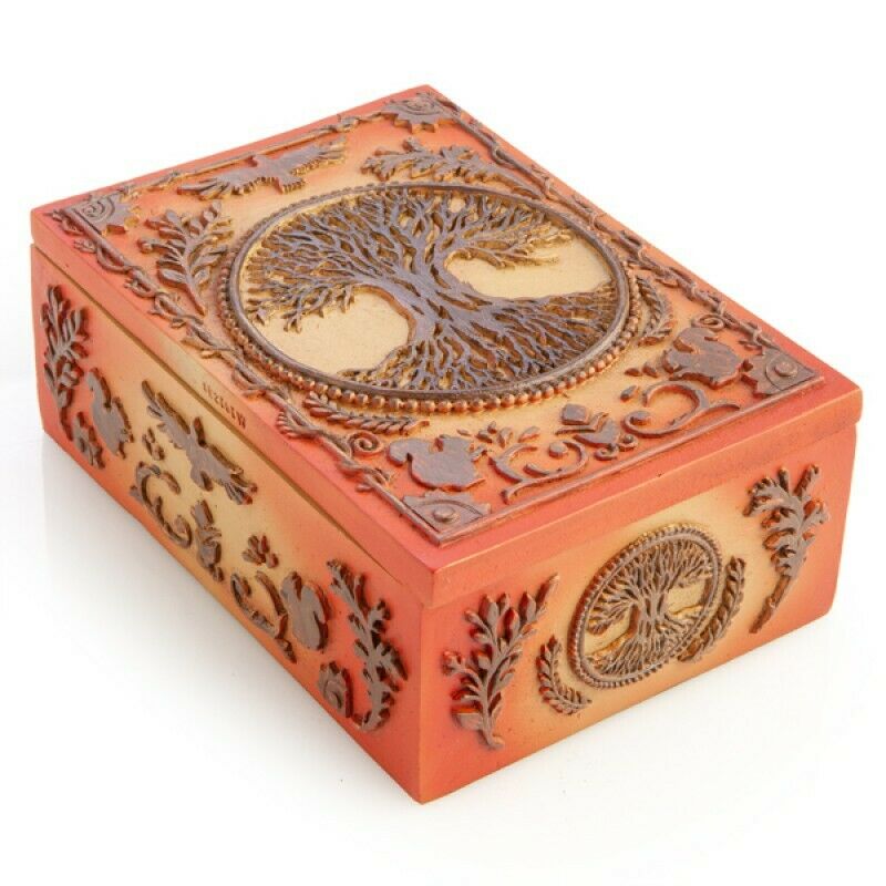 Tree of Life Wooden Box Jewelry Tarot Cards Stones Crystal