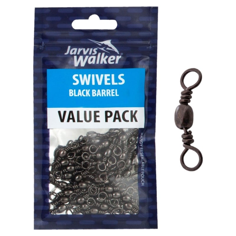 Buy 1 Packet of Jarvis Walker Black Barrel Fishing Swivels - Value