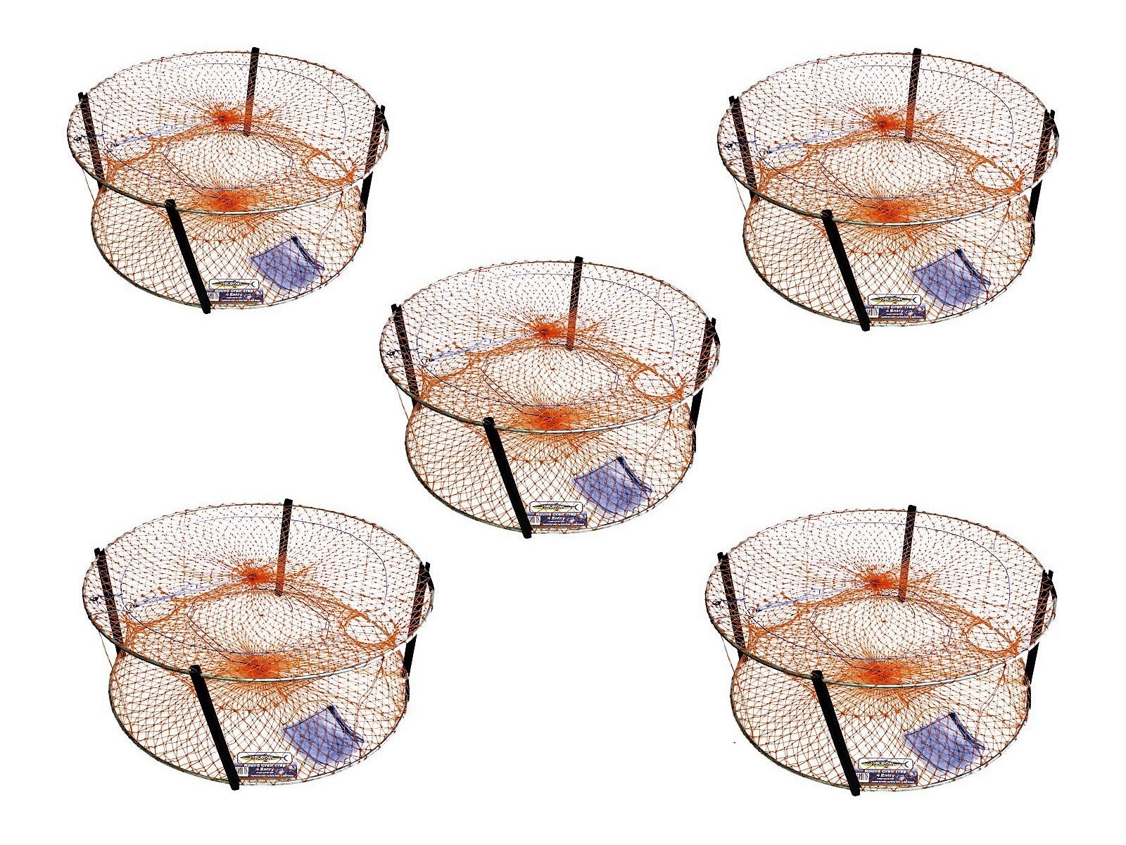 5 x Wilson Round Crab Traps - Bulk Pack of 4 Entry Crab Pots - 18 Ply Mesh