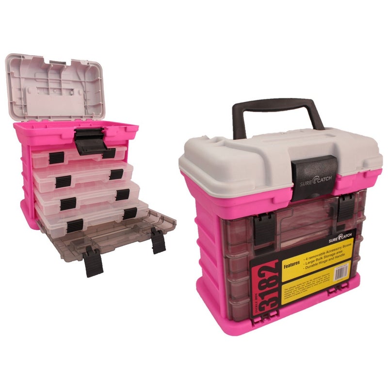 Buy Limited Edition Pink Surecatch 4 Tray Heavy Duty Fishing Tackle Box  PINK - MyDeal