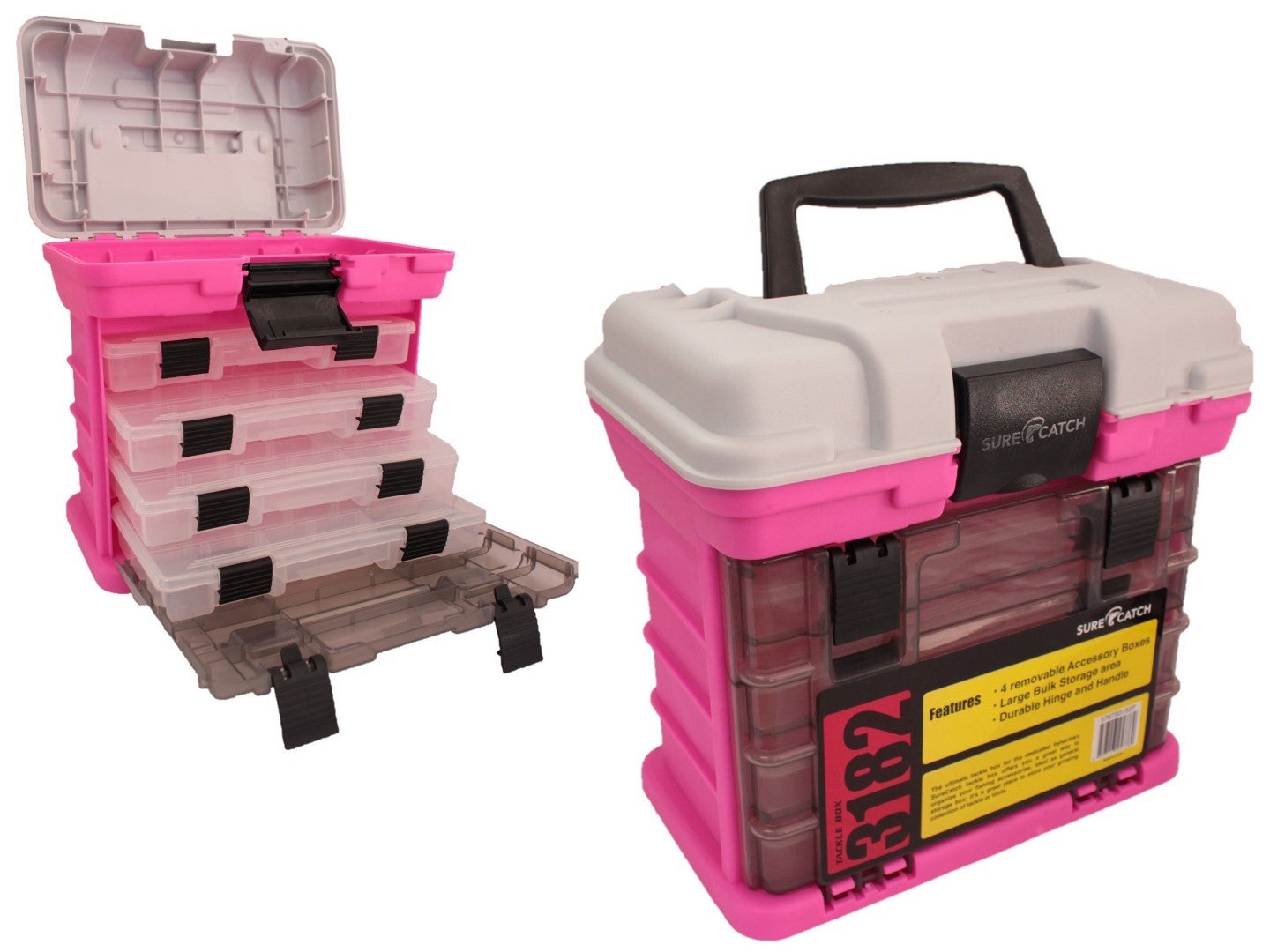 Limited Edition Pink Surecatch 4 Tray Heavy Duty Fishing Tackle Box PINK