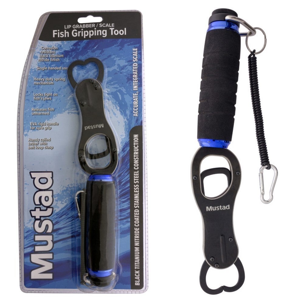 Mustad 12 Inch Stainless Steel Fish Gripping Tool with Integrated Scale