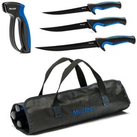 Mustad Fish Filleting Kit - 3 x Fishing Knives-Knife Sharpener in Roll Up Bag
