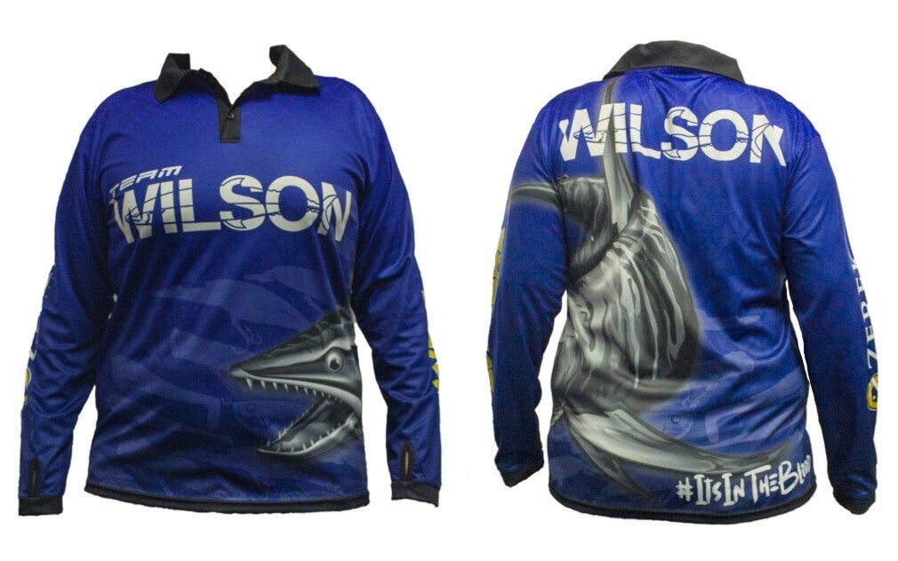 Team Wilson Navy Tournament Long Sleeve Fishing Shirt with Collar - UPF50+