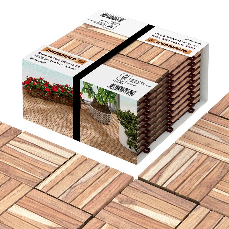 Acacia Hardwood Deck Tiles 30×30cm 10 Tiles = 0.9 ㎡/Pack, Unique 5 Years Warranty