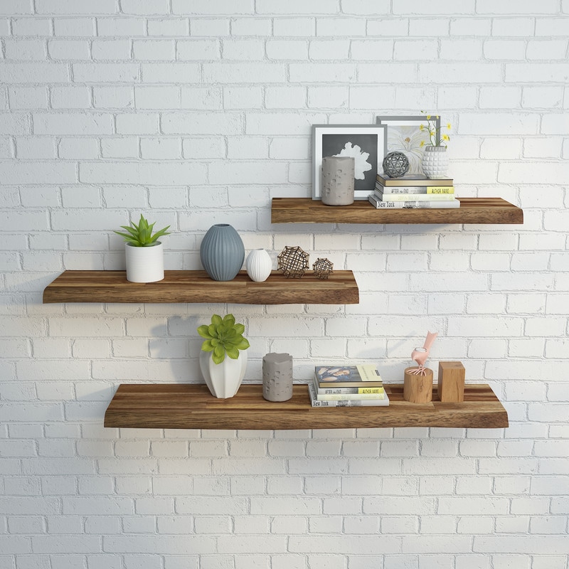 Buy Afloat Wall Shelf with Live Edge, Acacia Hardwood Floating Shelf 70 ...