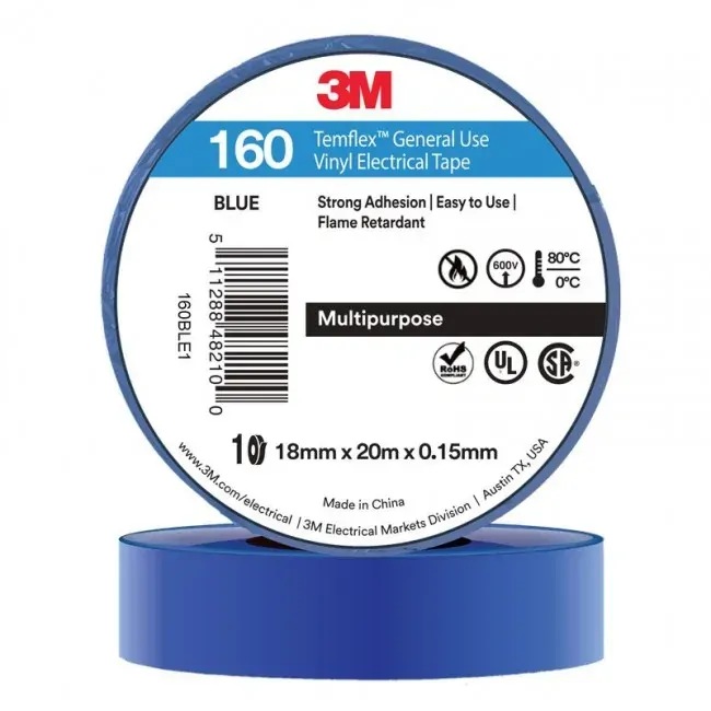 3M 3M160 BL  Vinyl Electrical Insulation Tape Blue 18mm x 0.15mm