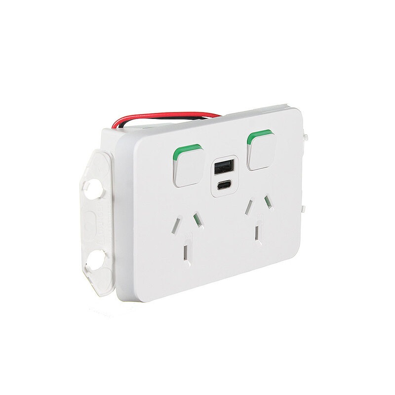 Clipsal Iconic 3025USBAC VW  Twin Socket Switched Horizontal 1xEx2 USB Charger
