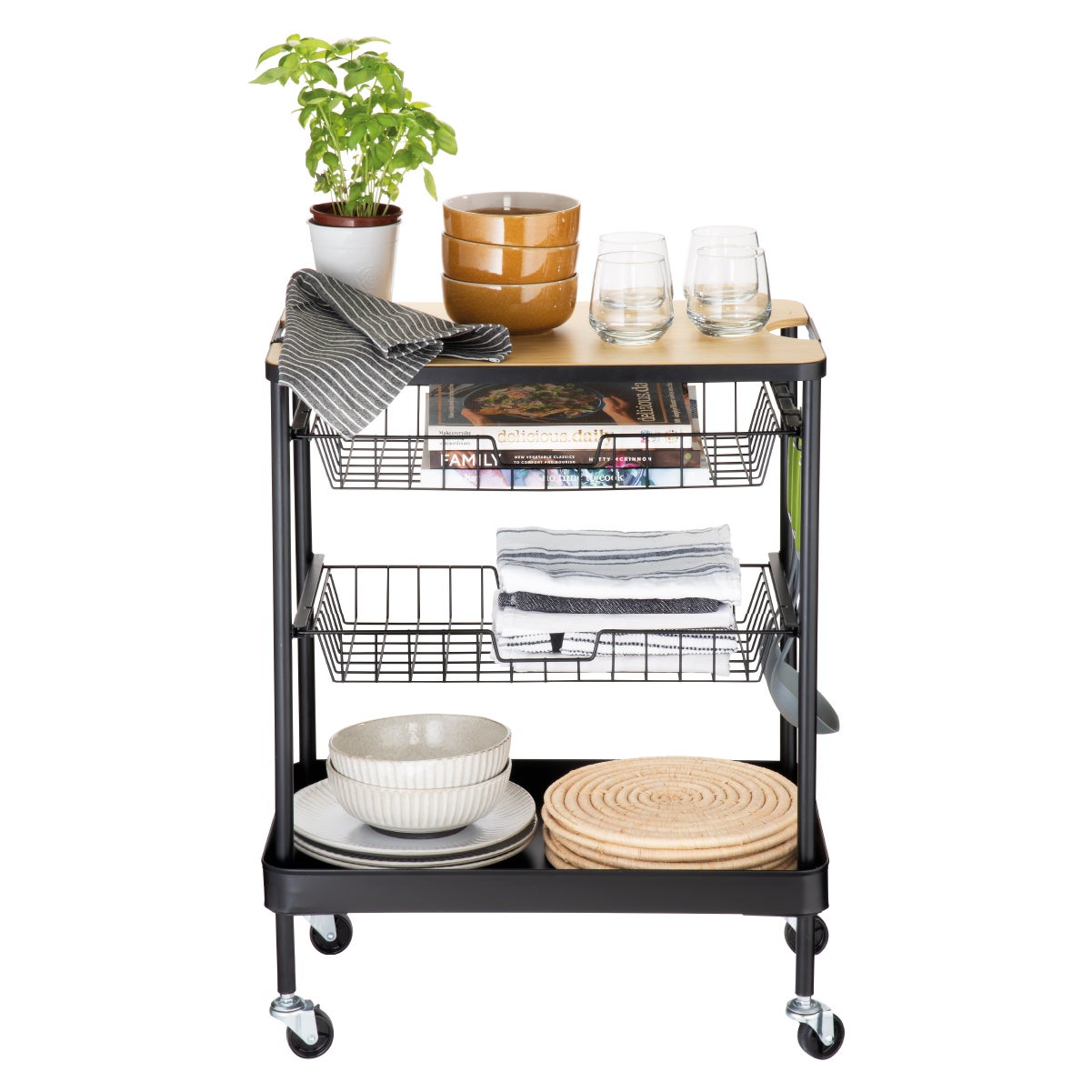 Live It 4-Tier Cart Rolling Trolley Utility Storage For Multi-Purpose - Black
