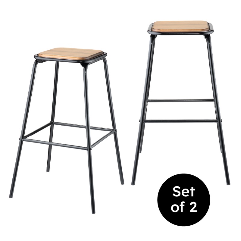 Buy Live It Set of 2 Natural Wood Backless Bar Stool Black MyDeal