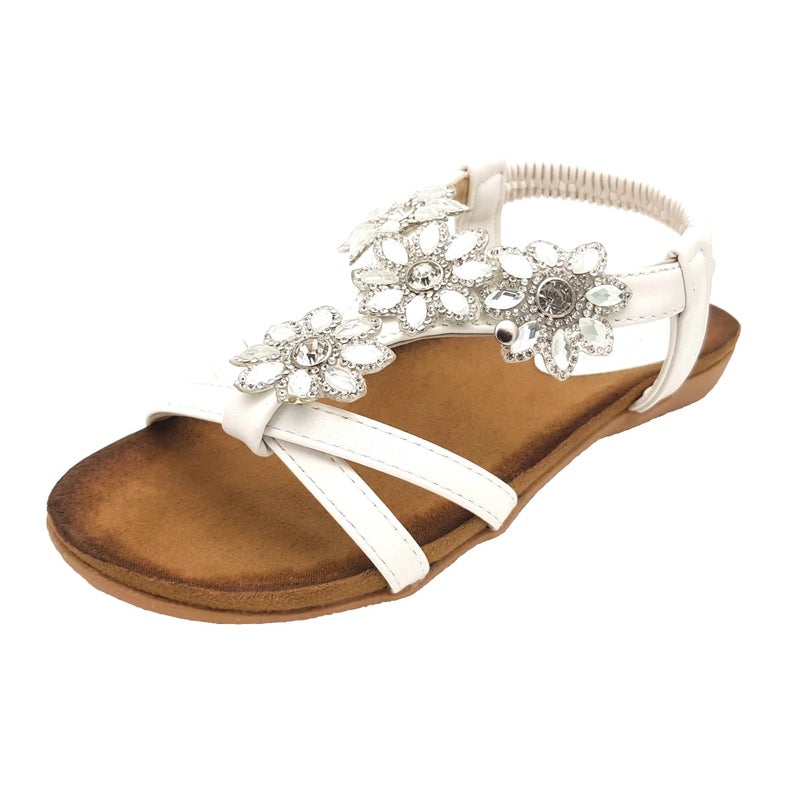 Buy Chix Girls White Sandals with Diamante Flower Design - MyDeal