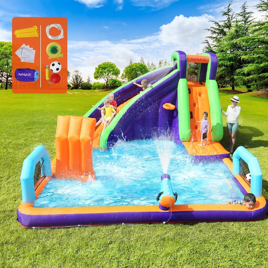 360X420CM AirMyFun Inflatable Castle Water 2.9m Water Slide Park Climbing Sprinkle Bounce House Outdoor Play Pool Xmas Gift