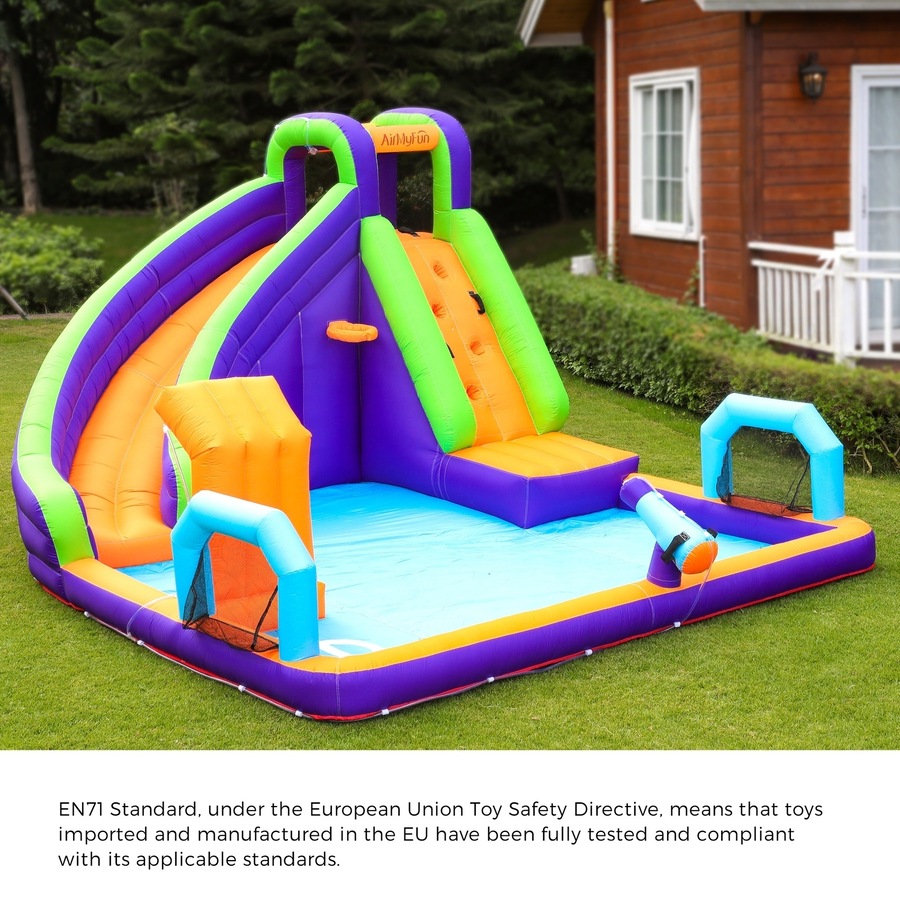 360X420CM AirMyFun Inflatable Castle Water 2.9m Water Slide Park Climbing Sprinkle Bounce House Outdoor Play Pool Xmas Gift