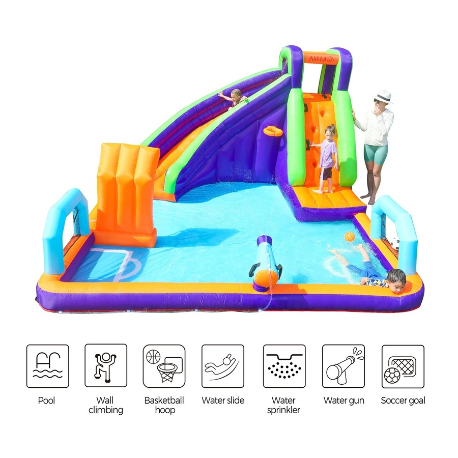 360X420CM AirMyFun Inflatable Castle Water 2.9m Water Slide Park Climbing Sprinkle Bounce House Outdoor Play Pool Xmas Gift