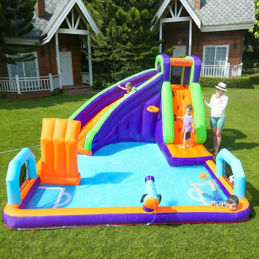 360X420CM AirMyFun Inflatable Castle Water 2.9m Water Slide Park Climbing Sprinkle Bounce House Outdoor Play Pool Xmas Gift