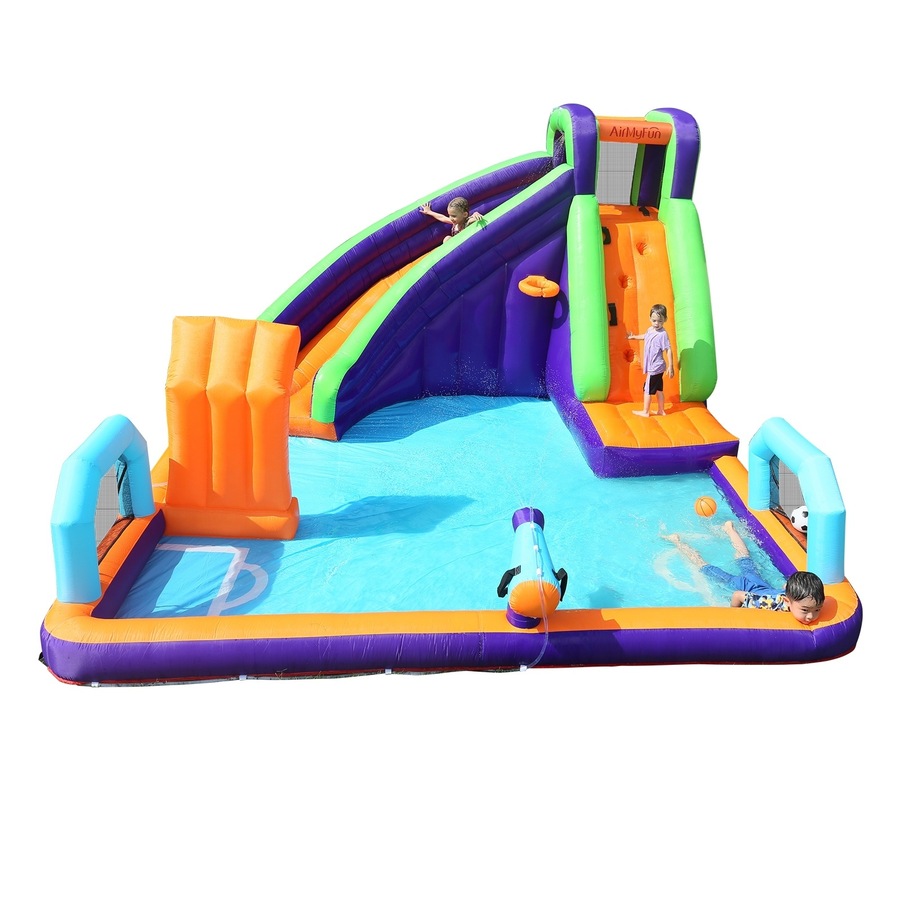 360X420CM AirMyFun Inflatable Castle Water 2.9m Water Slide Park Climbing Sprinkle Bounce House Outdoor Play Pool Xmas Gift