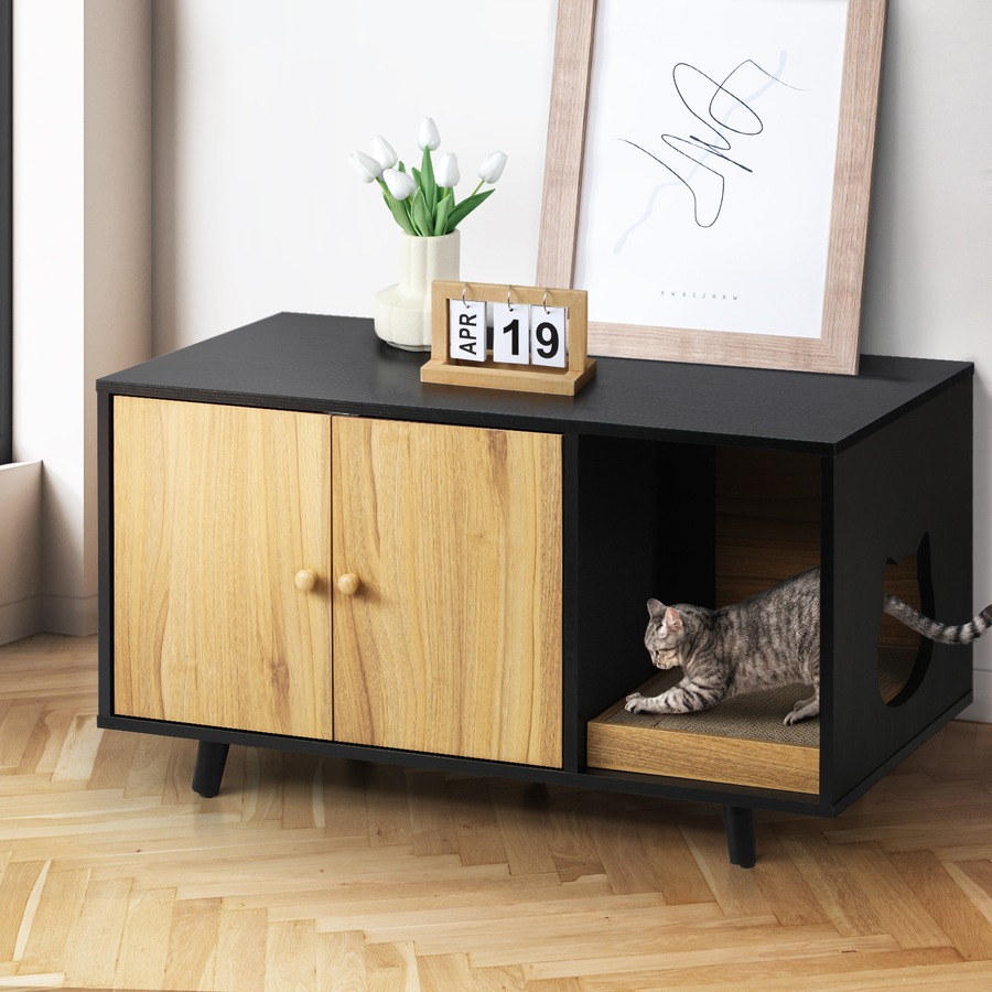 Alopet Cat Litter Box Enclosure 3in1 Sideboard Wood Storage Cabinet Hidden Cat House Home Furniture w/Scratching Pad