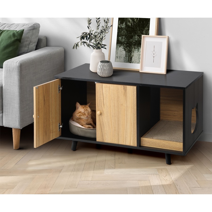 Alopet Cat Litter Box Enclosure 3in1 Sideboard Wood Storage Cabinet Hidden Cat House Home Furniture w/Scratching Pad