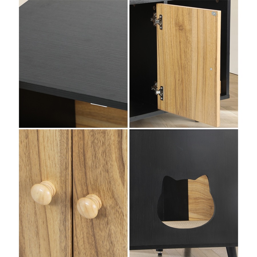 Alopet Cat Litter Box Enclosure 3in1 Sideboard Wood Storage Cabinet Hidden Cat House Home Furniture w/Scratching Pad