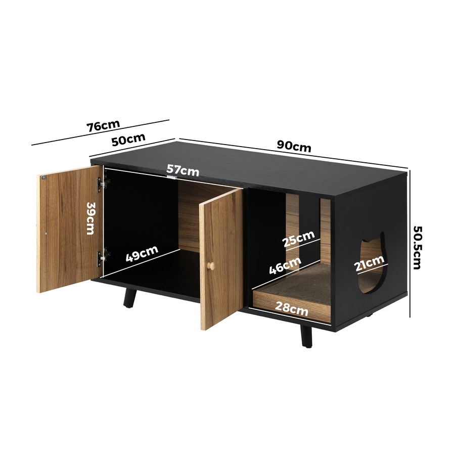 Alopet Cat Litter Box Enclosure 3in1 Sideboard Wood Storage Cabinet Hidden Cat House Home Furniture w/Scratching Pad
