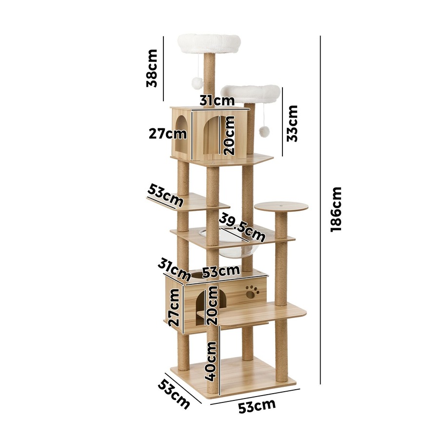 Alopet Cat Tree Tower Scratching Post Scratcher Cats Condo House Bed Wood 186cm