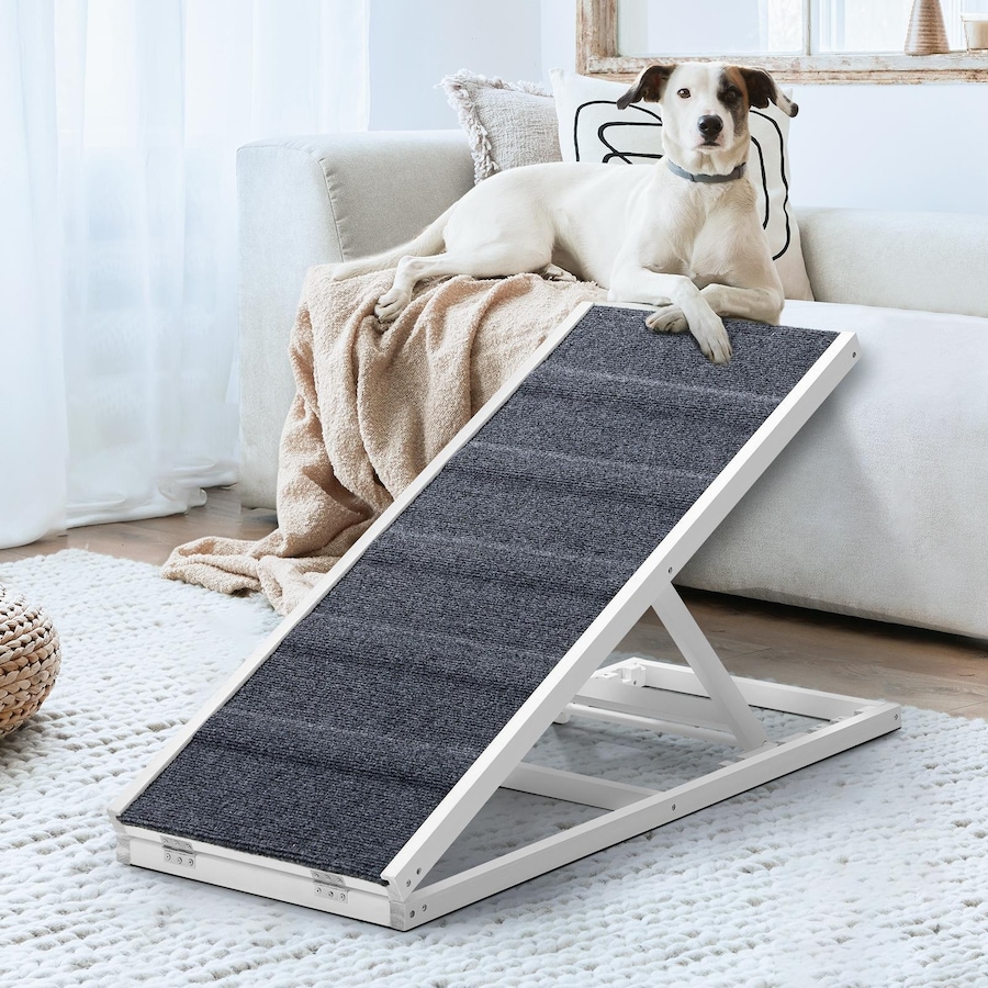 Alopet Dog Pet Ramp Adjustable Height Stairs Bed Sofa Car Foldable 100cm White