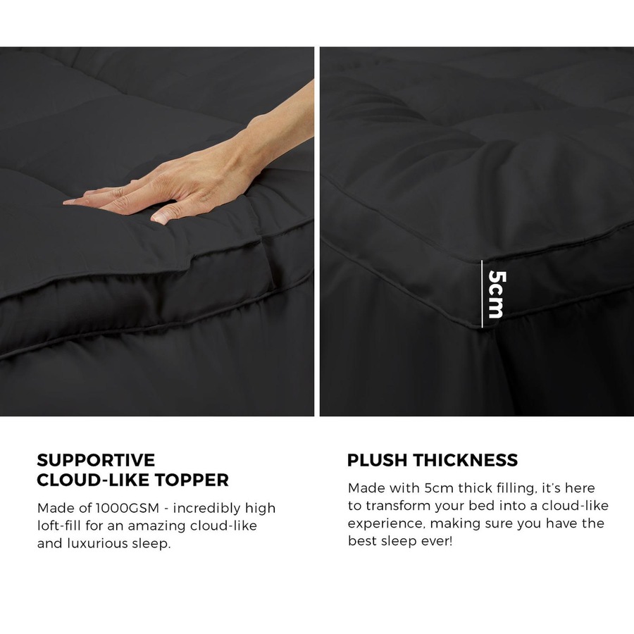 Bedra Mattress Topper QUEEN Pillowtop 1000GSM Bamboo Charcoal Mattress Protector