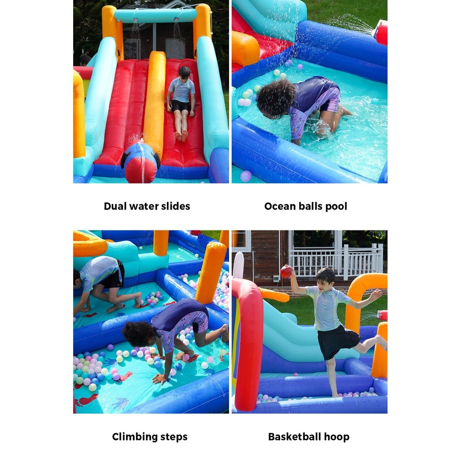 Doctor Dolphin Inflatable Water Park Bounce Castle Kids Pools House Dual Slides Blower