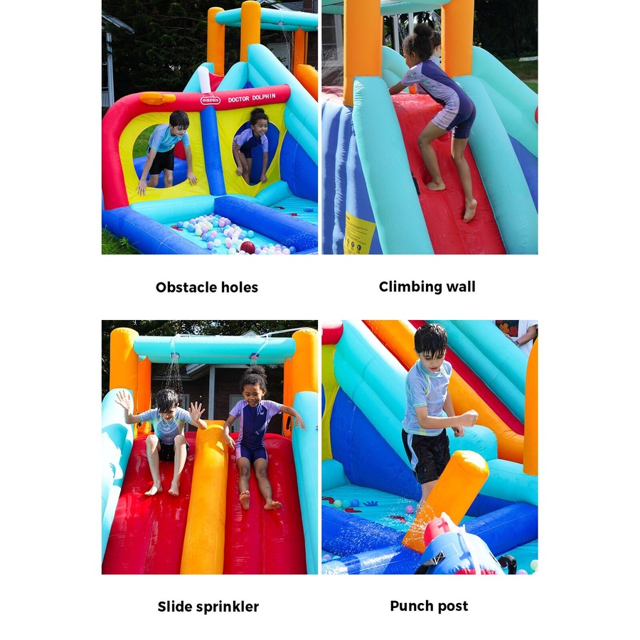 Doctor Dolphin Inflatable Water Park Bounce Castle Kids Pools House Dual Slides Blower