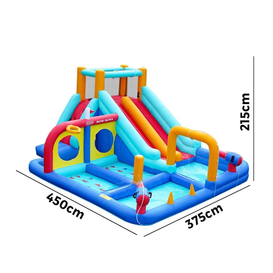 Doctor Dolphin Inflatable Water Park Bounce Castle Kids Pools House Dual Slides Blower