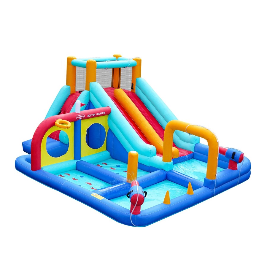 Doctor Dolphin Inflatable Water Park Bounce Castle Kids Pools House Dual Slides Blower
