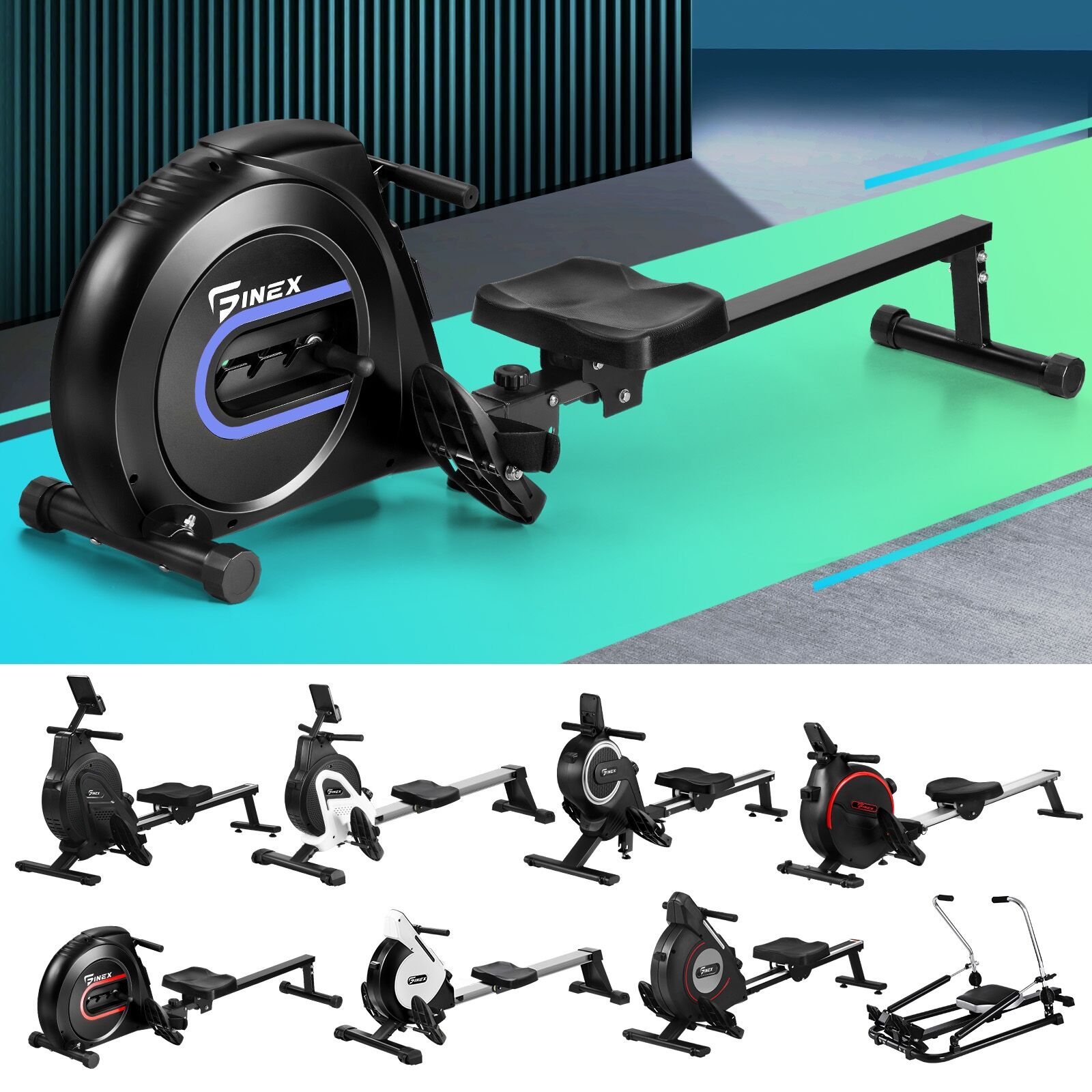 Finex Rowing Machine Rower Hydraulic Resistance Cardio Exercise Fitness Gym Australia