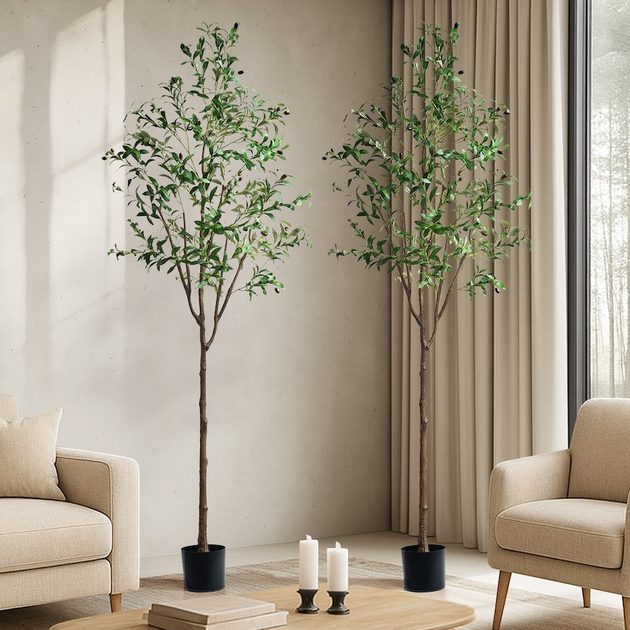 Livsip 2 Pack Artificial Olive Tree Tall Faux Potted Plants Home Decor 210cm