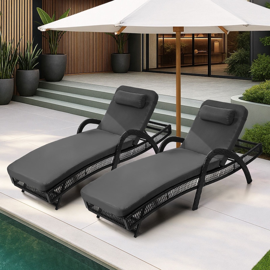 Livsip 2PCS Sun Lounge Wicker Lounger Day Bed Outdoor Furniture Grey