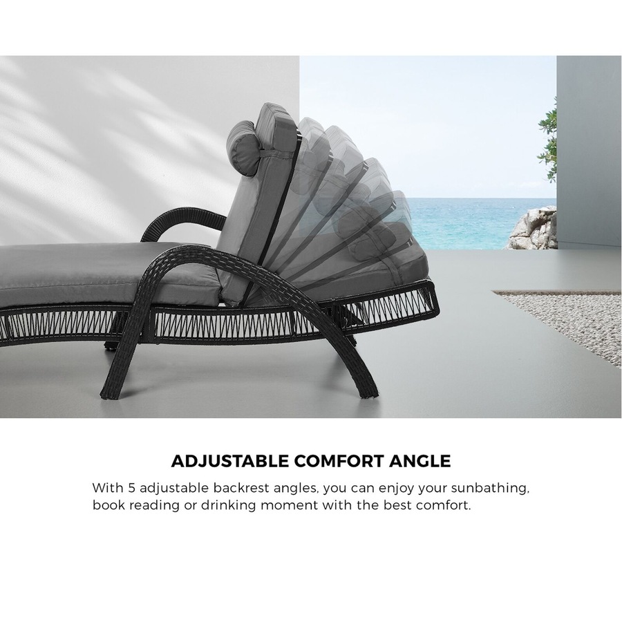 Livsip 2PCS Sun Lounge Wicker Lounger Day Bed Outdoor Furniture Grey