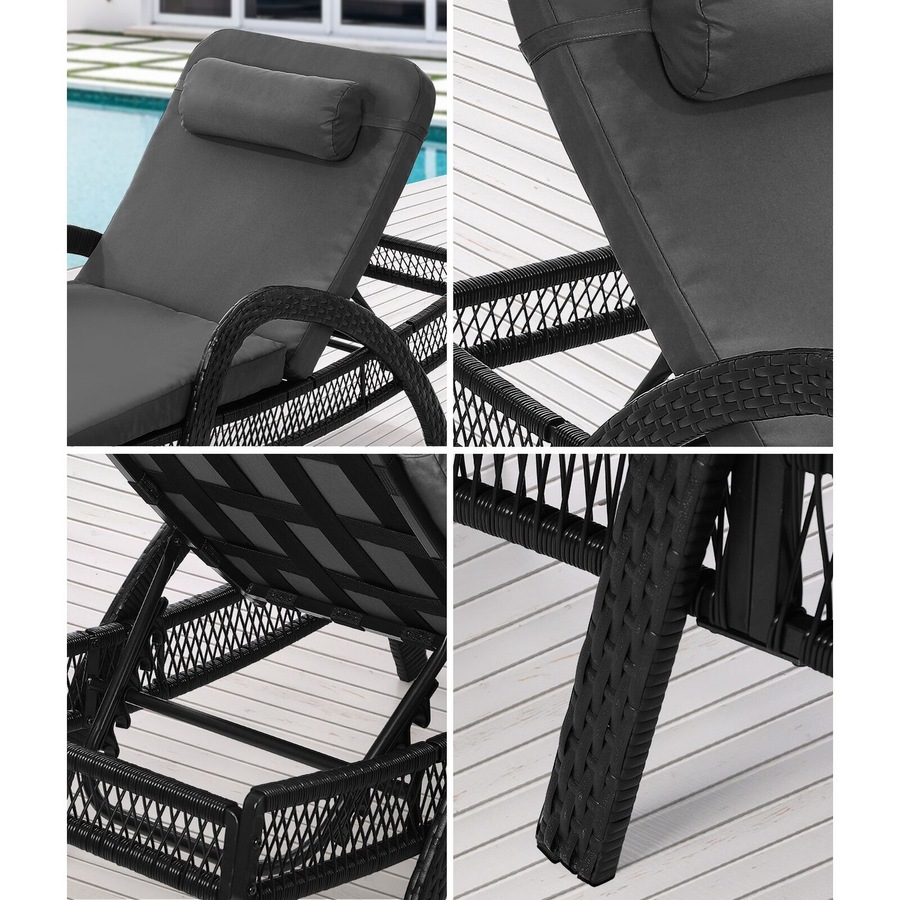 Livsip 2PCS Sun Lounge Wicker Lounger Day Bed Outdoor Furniture Grey