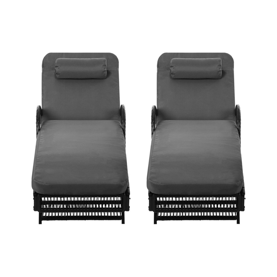 Livsip 2PCS Sun Lounge Wicker Lounger Day Bed Outdoor Furniture Grey