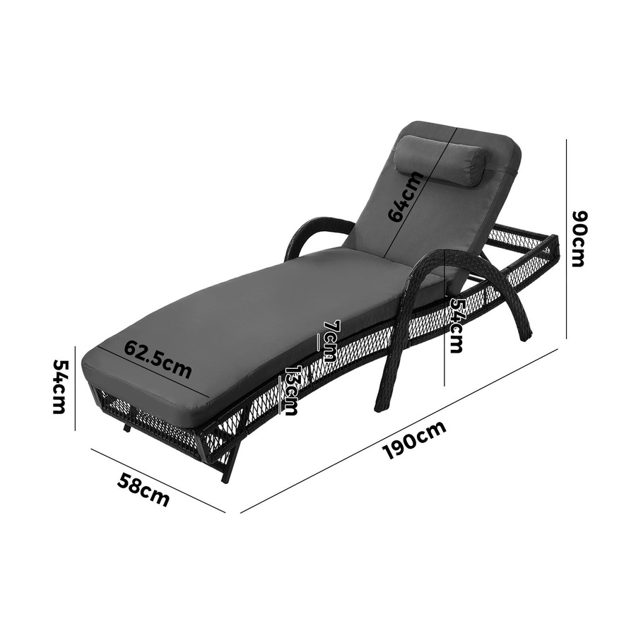 Livsip 2PCS Sun Lounge Wicker Lounger Day Bed Outdoor Furniture Grey