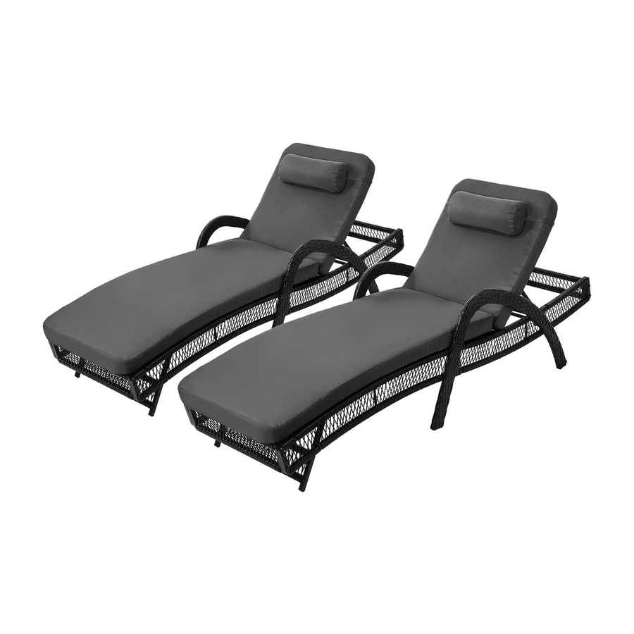 Livsip 2PCS Sun Lounge Wicker Lounger Day Bed Outdoor Furniture Grey