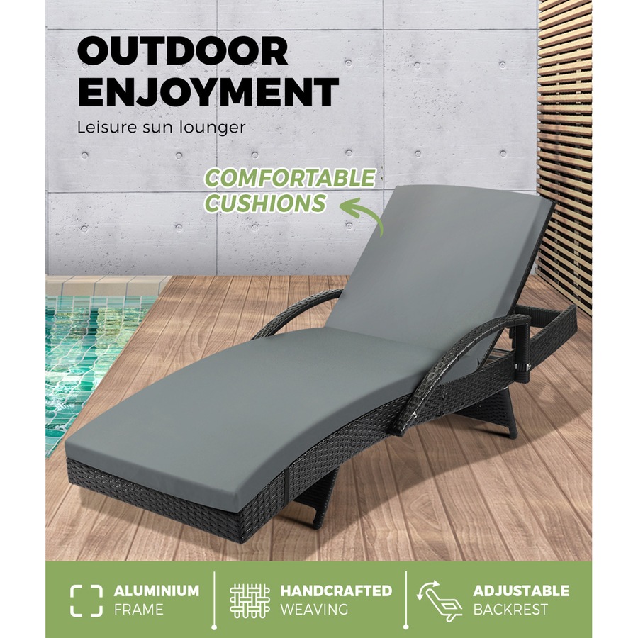 Livsip Sun Lounger Outdoor Lounge Wicker Outdoor Furniture Day Bed Cushion 2X