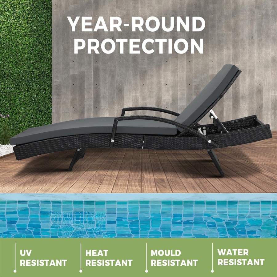 Livsip Sun Lounger Outdoor Lounge Wicker Outdoor Furniture Day Bed Cushion 2X