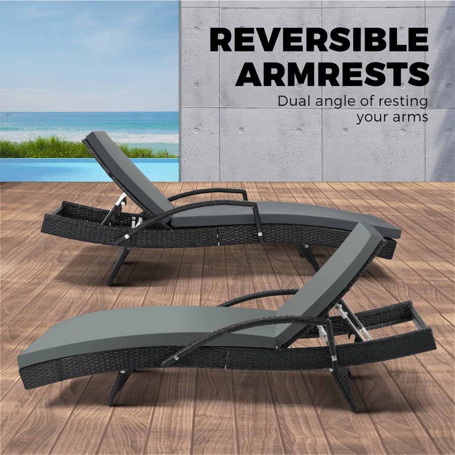 Livsip Sun Lounger Outdoor Lounge Wicker Outdoor Furniture Day Bed Cushion 2X