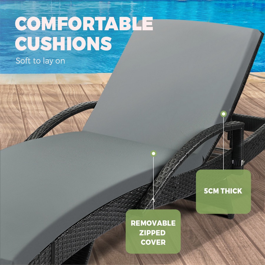 Livsip Sun Lounger Outdoor Lounge Wicker Outdoor Furniture Day Bed Cushion 2X