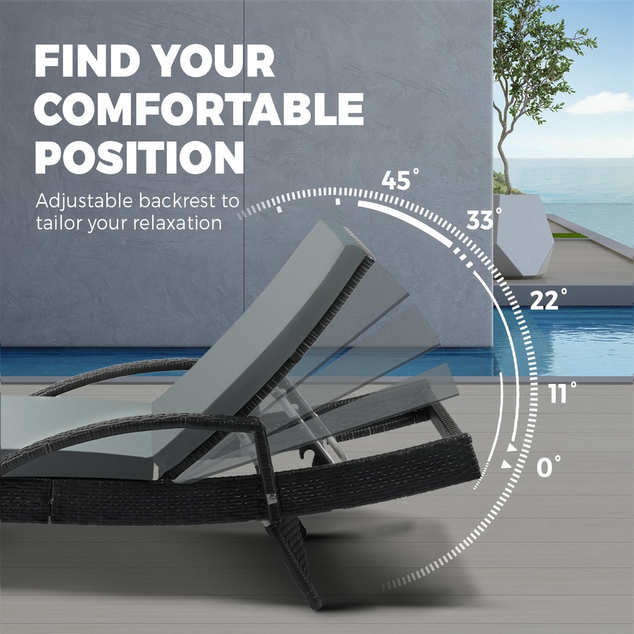 Livsip Sun Lounger Outdoor Lounge Wicker Outdoor Furniture Day Bed Cushion 2X