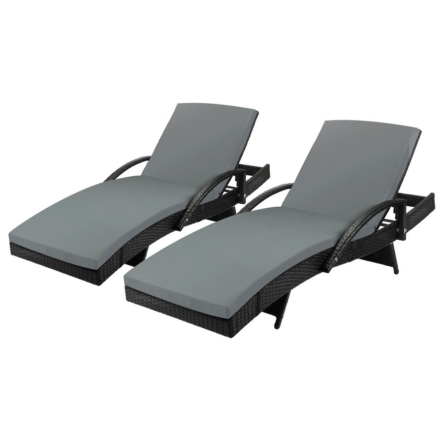 Livsip Sun Lounger Outdoor Lounge Wicker Outdoor Furniture Day Bed Cushion 2X