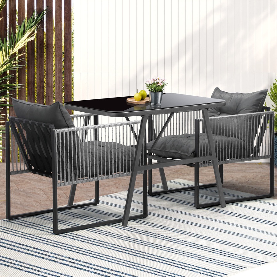 Livsip 3PCS Outdoor Dining Set Bistro Set Patio Furniture Garden Table Chairs