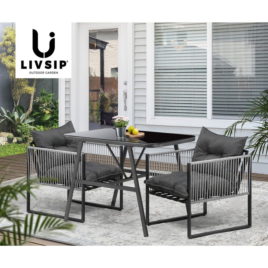 Livsip 3PCS Outdoor Dining Set Bistro Set Patio Furniture Garden Table Chairs
