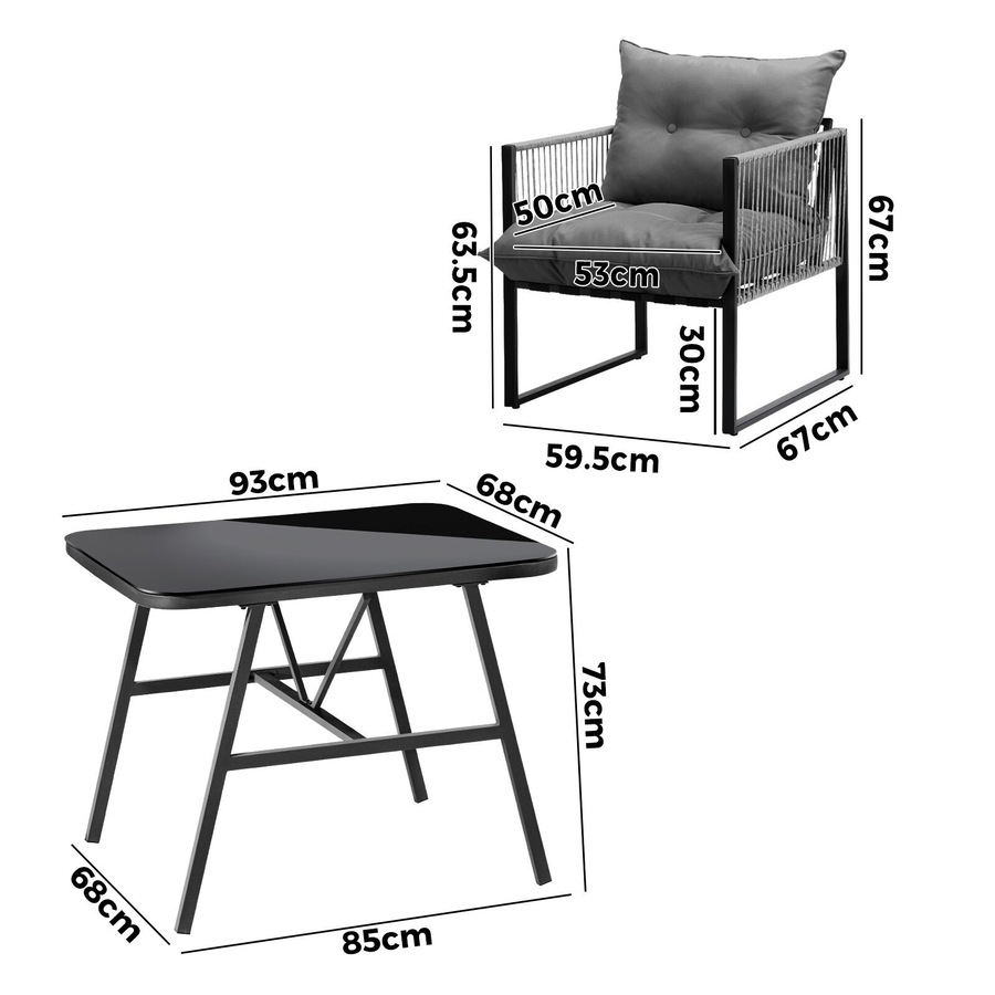 Livsip 3PCS Outdoor Dining Set Bistro Set Patio Furniture Garden Table Chairs